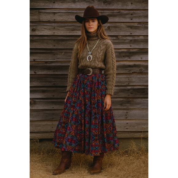 Vintage Liza Lynn Long Midi Aztec Southwestern Skirt Western Boho Medium - Picture 1 of 8